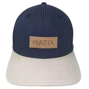 Matix Snapback Hat Blue Gray OS Flat Brim Adjustable Leather Patch Logo Cap